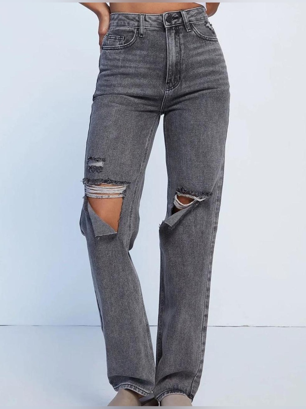 PacSun Women's Charcoal Gray Distressed Boyfriend Jeans